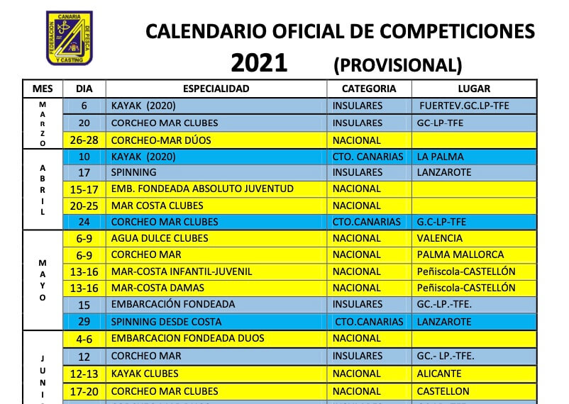 Añadido el nuevo calendario provisional de las competiciones para el año 2021